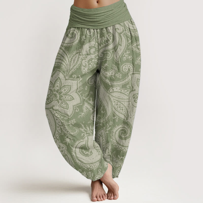 Buddha Stones Pure Cotton Flowers Paisley Patterns Women's Elastic Waist Harem Pants - OliveDrab - US22，UK/AU26，EU54 (6XL) - image 8