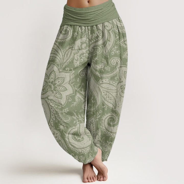 Buddha Stones Pure Cotton Flowers Paisley Patterns Women's Elastic Waist Harem Pants - OliveDrab - US22，UK/AU26，EU54 (6XL) - image 8