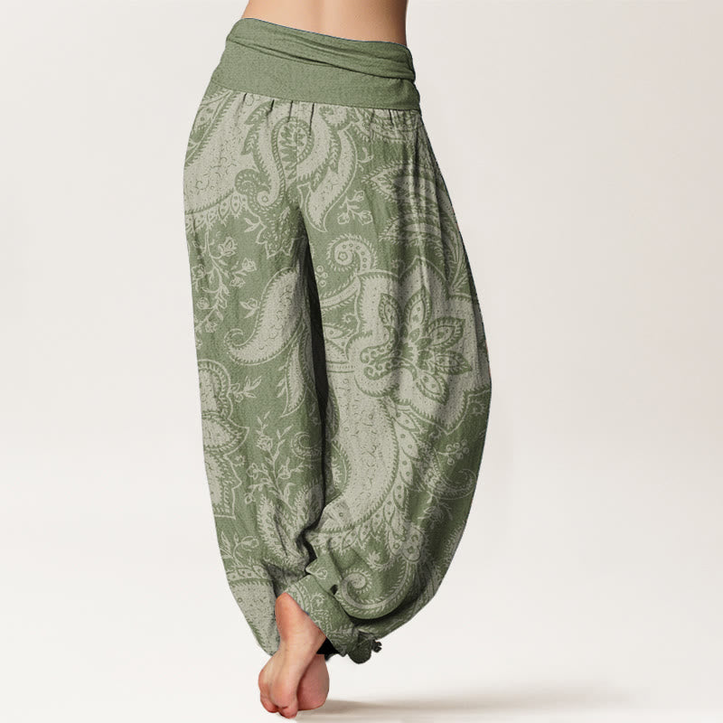 Buddha Stones Pure Cotton Flowers Paisley Patterns Women's Elastic Waist Harem Pants - image 9
