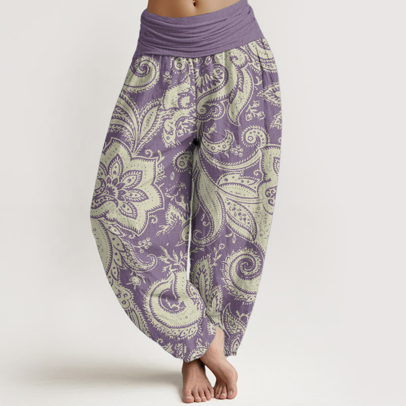 Buddha Stones Pure Cotton Flowers Paisley Patterns Women's Elastic Waist Harem Pants - DarkOrchid - US22，UK/AU26，EU54 (6XL) - image 5