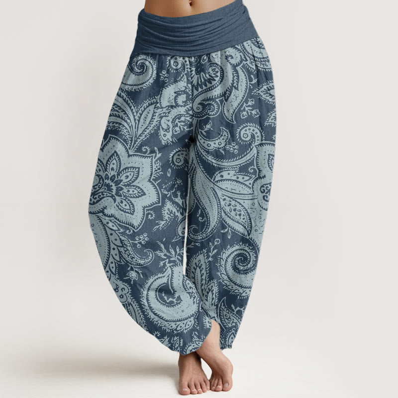 Buddha Stones Pure Cotton Flowers Paisley Patterns Women's Elastic Waist Harem Pants - SteelBlue - US22，UK/AU26，EU54 (6XL) - image 0