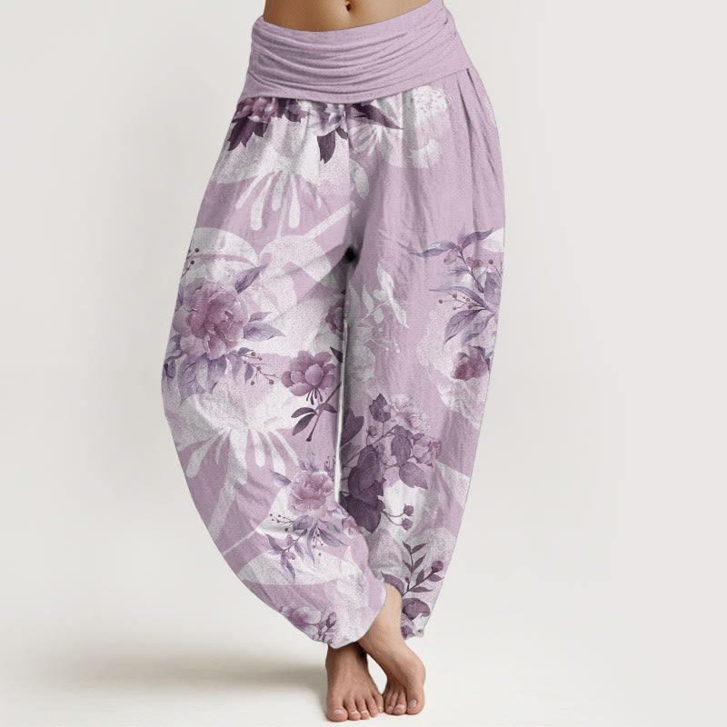 Buddha Stones Pure Cotton Flowers White Leaves Women's Elastic Waist Harem Pants - Plum - US22，UK/AU26，EU54 (6XL) - image 8