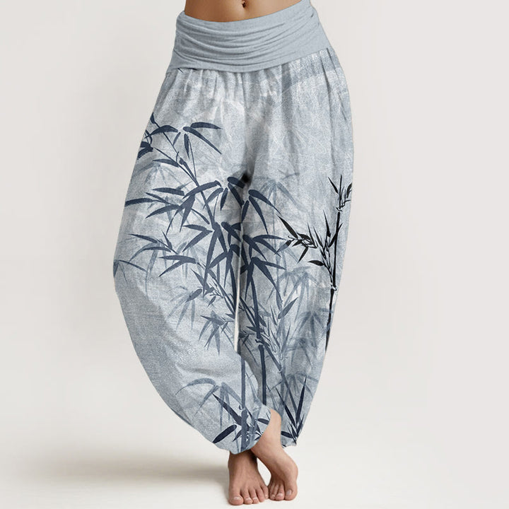 Buddha Stones Pure Cotton Casual Bamboo Leaves Women's Elastic Waist Harem Pants - LightSteelBlue - US22，UK/AU26，EU54 (6XL) - image 8