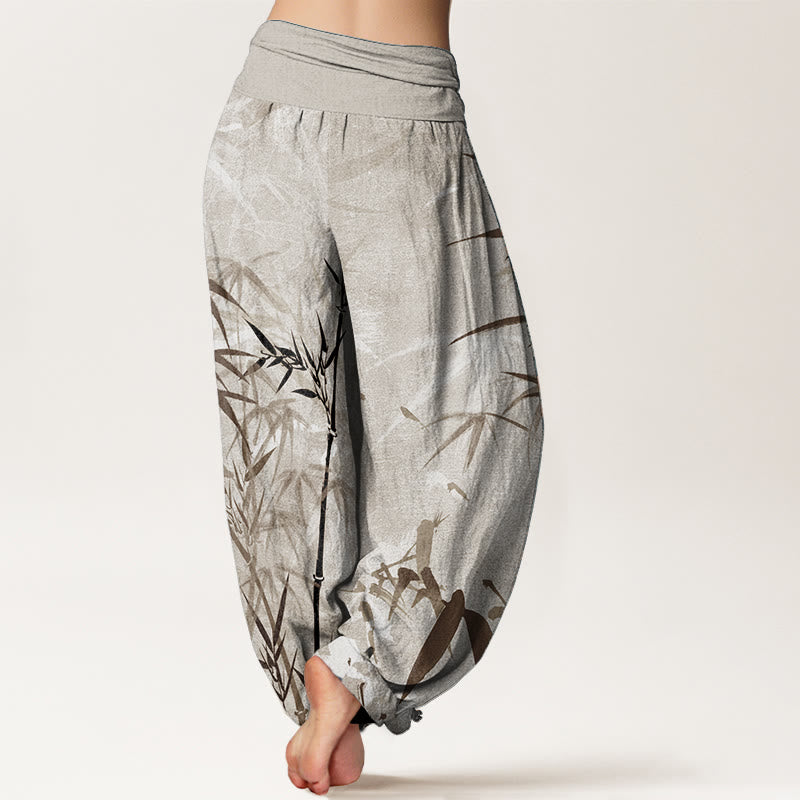 Buddha Stones Pure Cotton Casual Bamboo Leaves Women's Elastic Waist Harem Pants - image 6