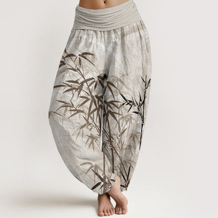 Buddha Stones Pure Cotton Casual Bamboo Leaves Women's Elastic Waist Harem Pants - Wheat - US22，UK/AU26，EU54 (6XL) - image 5
