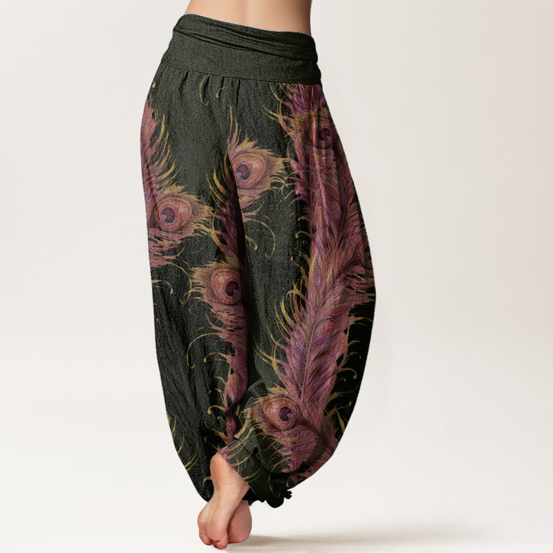 Buddha Stones Pure Cotton Bright Phoenix Pattern Women's Elastic Waist Harem Pants - image 1