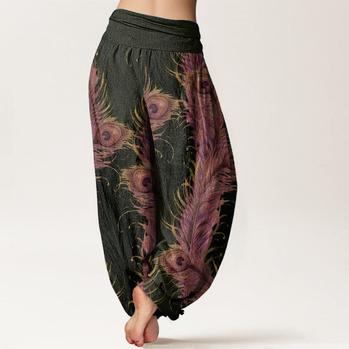 Buddha Stones Pure Cotton Bright Phoenix Pattern Women's Elastic Waist Harem Pants - image 1