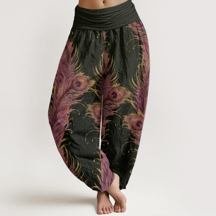 Buddha Stones Pure Cotton Bright Phoenix Pattern Women's Elastic Waist Harem Pants - Black - US22，UK/AU26，EU54 (6XL) - image 0