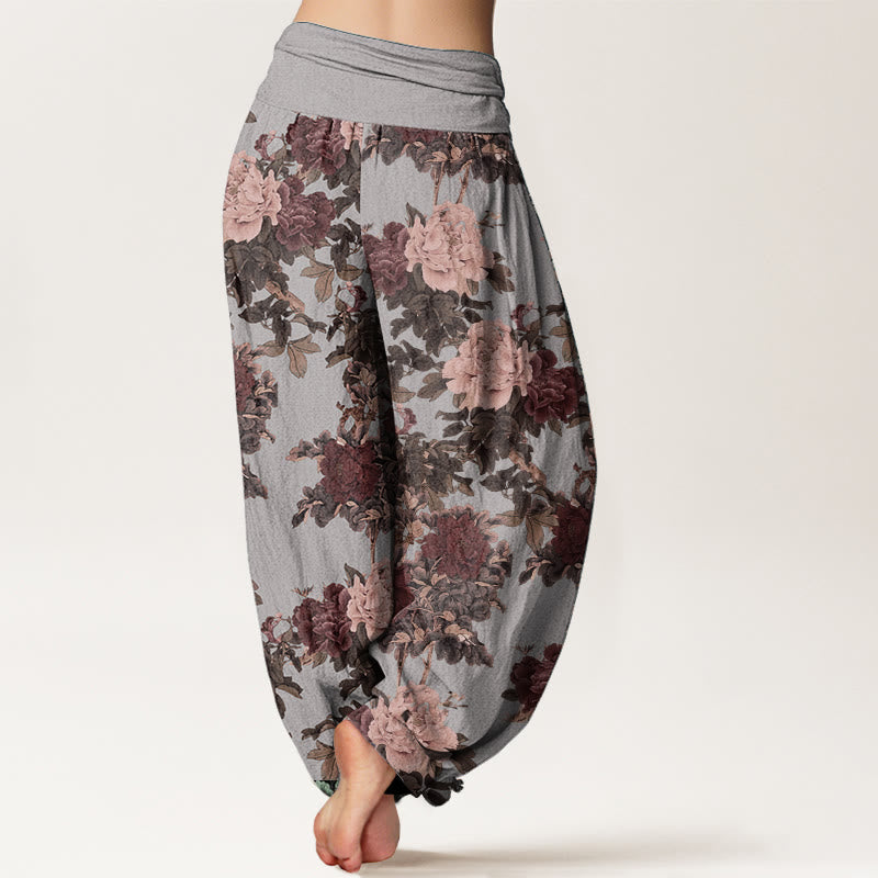 Buddha Stones Pure Cotton Casual Lush Peony Flowers Leaf Pattern Women's Elastic Waist Harem Pants - image 6