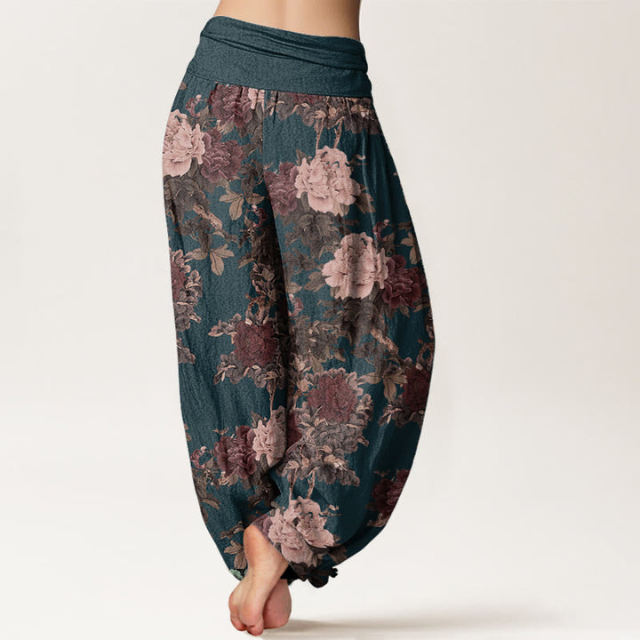 Buddha Stones Pure Cotton Casual Lush Peony Flowers Leaf Pattern Women's Elastic Waist Harem Pants - image 9