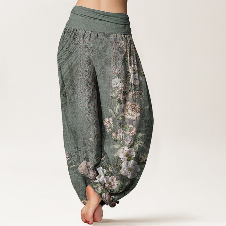 Buddha Stones Pure Cotton Ethnic Floral Ethnic Totem Pattern Women's Elastic Waist Harem Pants - image 1
