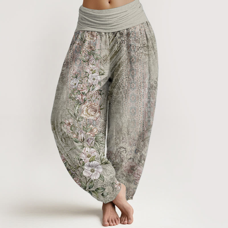 Buddha Stones Pure Cotton Ethnic Floral Ethnic Totem Pattern Women's Elastic Waist Harem Pants - DarkSeaGreen - US22，UK/AU26，EU54 (6XL) - image 5
