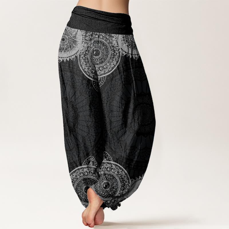 Buddha Stones Pure Cotton Circular Mandala Design Women's Elastic Waist Harem Pants - image 1