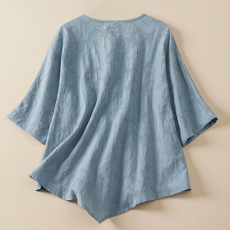 Buddha Stones Casual Flower Colorful Frog Button Half Sleeve Women's Shirt - image 2