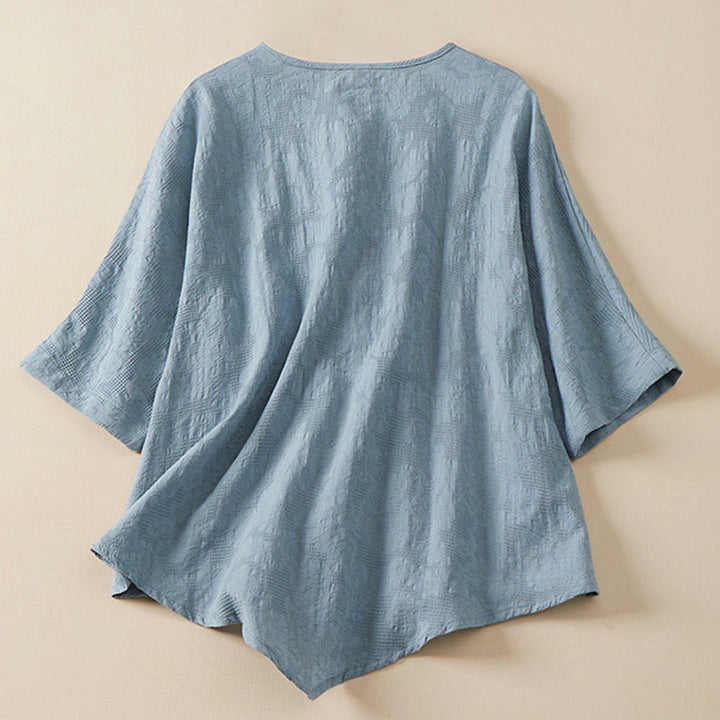 Buddha Stones Casual Flower Colorful Frog Button Half Sleeve Women's Shirt - image 2
