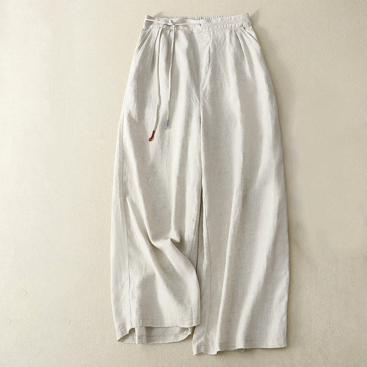 Buddha Stones Spring Casual Solid Color Drawstring Design  Women's Cotton Linen 7-8 Length Wide Leg Pants With Pockets - Beige - US8-10，UK/AU12-14，EU40-42 (2XL) - image 10