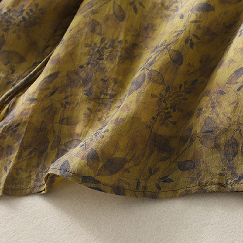 Buddha Stones Embroidery Design Leaves Women's Cotton Linen Three Quarter Sleeve Shirt - image 18