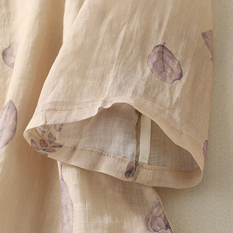 Buddha Stones Embroidery Design Leaves Women's Cotton Linen Three Quarter Sleeve Shirt - image 8