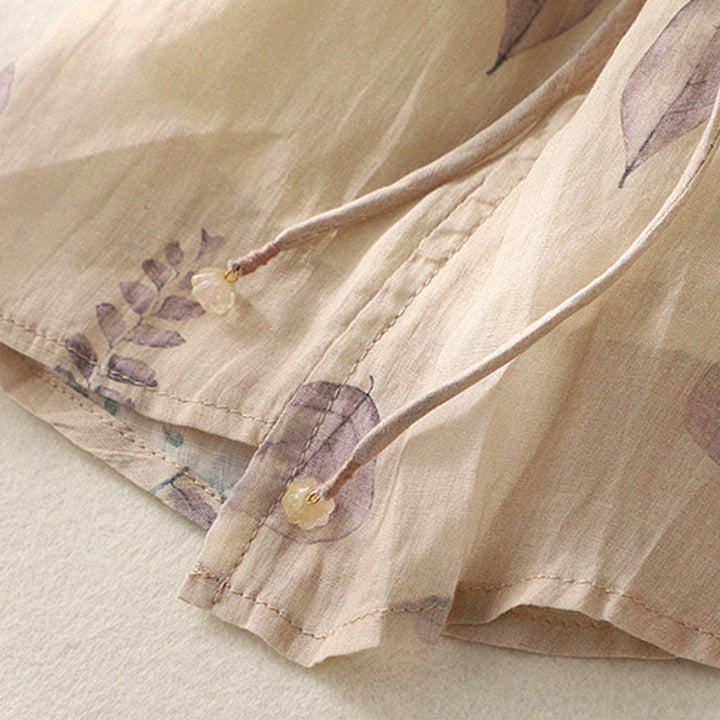 Buddha Stones Embroidery Design Leaves Women's Cotton Linen Three Quarter Sleeve Shirt - image 10