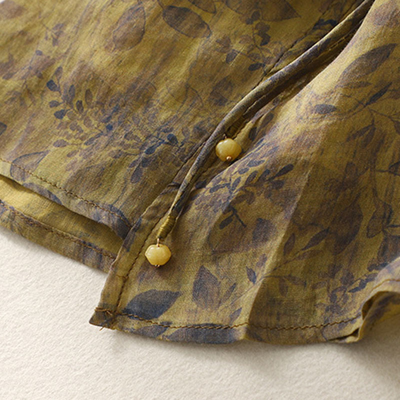 Buddha Stones Embroidery Design Leaves Women's Cotton Linen Three Quarter Sleeve Shirt - image 17