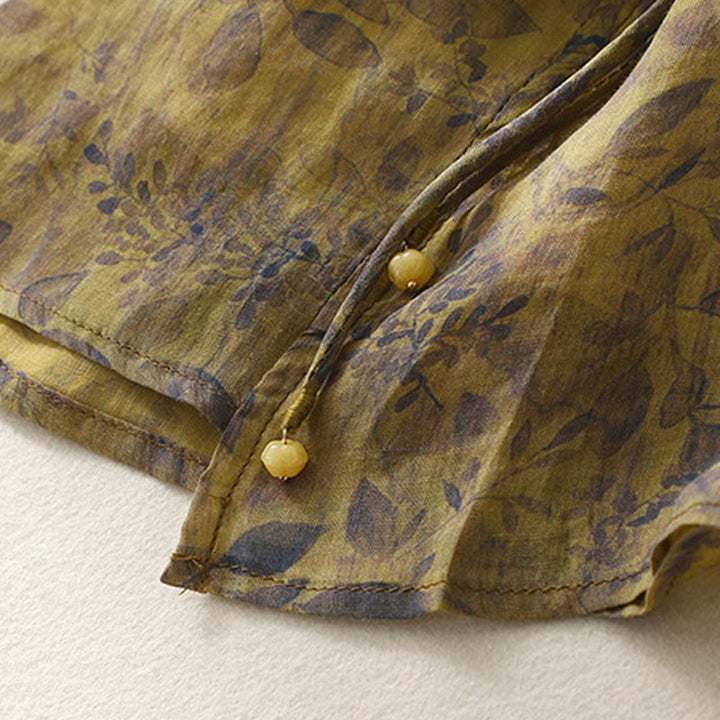 Buddha Stones Embroidery Design Leaves Women's Cotton Linen Three Quarter Sleeve Shirt - image 17