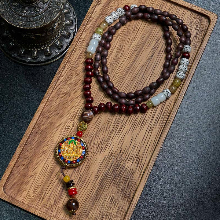 Buddha Stones Tibetan Handmade Wood Beads Om Mani Padme Hum Samantabhadra Bodhisattva Purity Necklace Pendant - Om Mani Padme Hum &Samantabhadra Bodhisattva - image 0