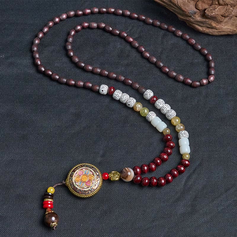 Buddha Stones Tibetan Handmade Wood Beads Om Mani Padme Hum Samantabhadra Bodhisattva Purity Necklace Pendant - image 9