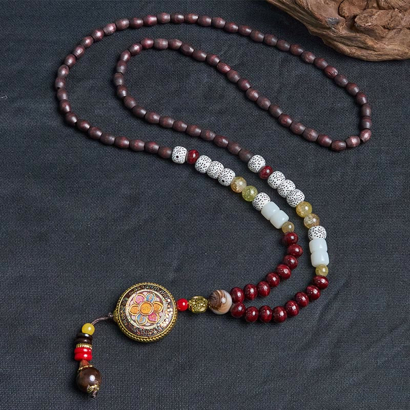Buddha Stones Tibetan Handmade Wood Beads Om Mani Padme Hum Samantabhadra Bodhisattva Purity Necklace Pendant - image 9