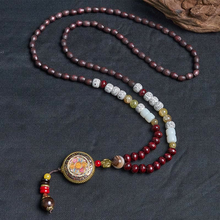 Buddha Stones Tibetan Handmade Wood Beads Om Mani Padme Hum Samantabhadra Bodhisattva Purity Necklace Pendant - image 9
