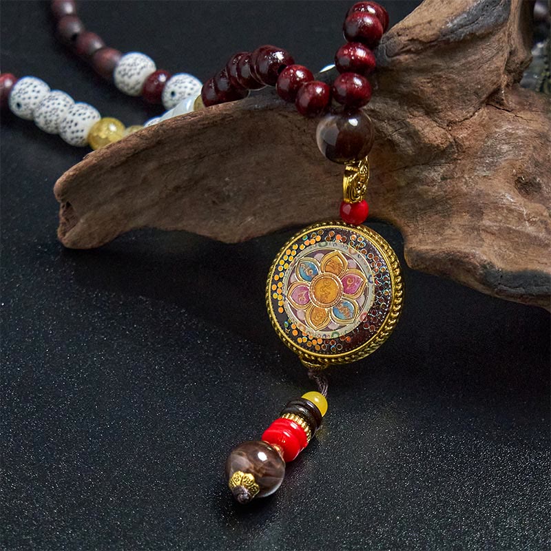 Buddha Stones Tibetan Handmade Wood Beads Om Mani Padme Hum Samantabhadra Bodhisattva Purity Necklace Pendant - image 11