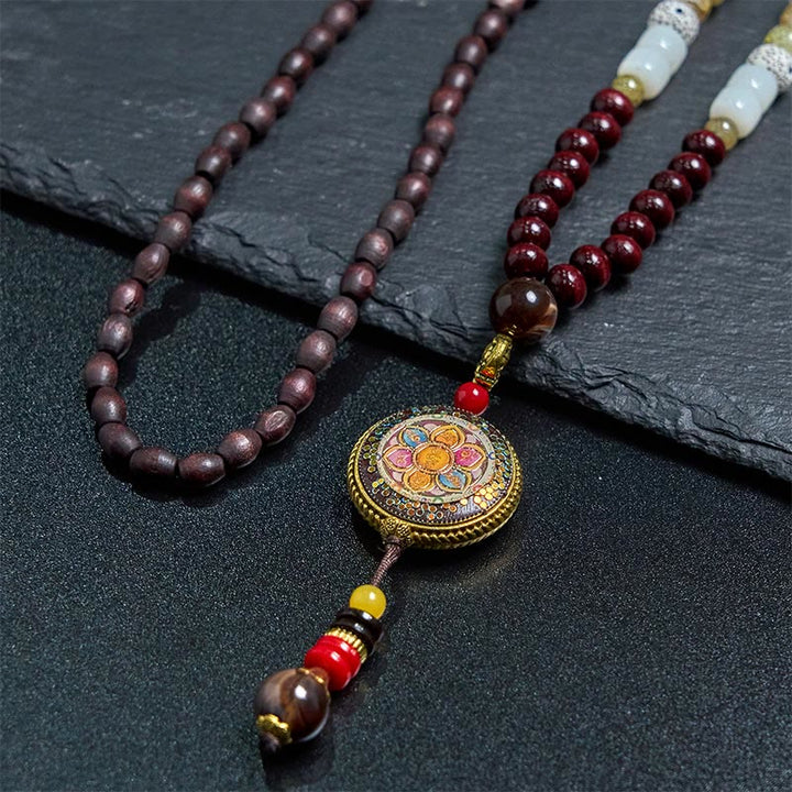 Buddha Stones Tibetan Handmade Wood Beads Om Mani Padme Hum Samantabhadra Bodhisattva Purity Necklace Pendant - image 12