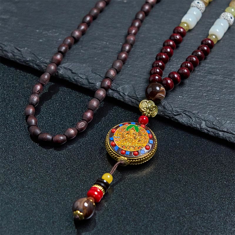 Buddha Stones Tibetan Handmade Wood Beads Om Mani Padme Hum Samantabhadra Bodhisattva Purity Necklace Pendant - image 3
