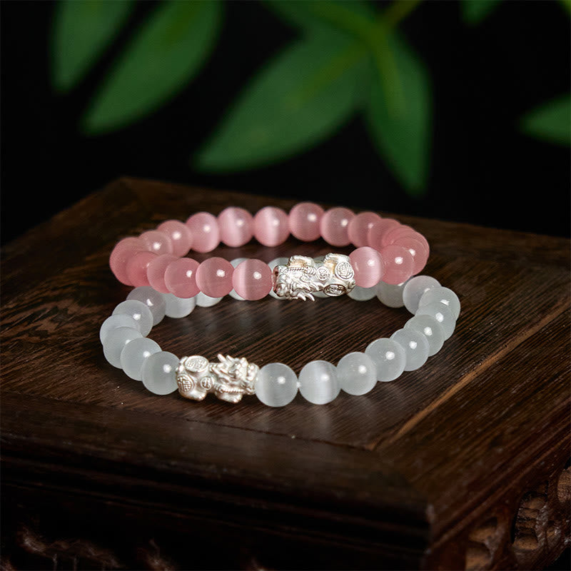 Buddha Stones Natural Cat's Eye Beads 990 Sterling Silver Pixiu Positive Bracelet - image 16