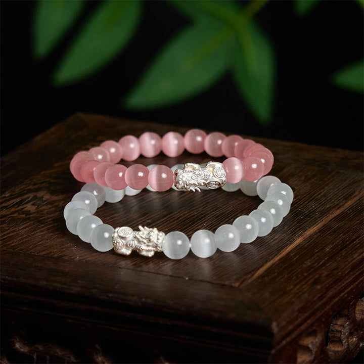 Buddha Stones Natural Cat's Eye Beads 990 Sterling Silver Pixiu Positive Bracelet - image 16