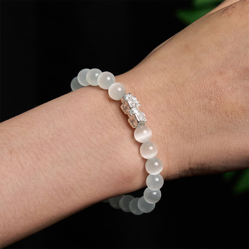 Buddha Stones Natural Cat's Eye Beads 990 Sterling Silver Pixiu Positive Bracelet - image 3