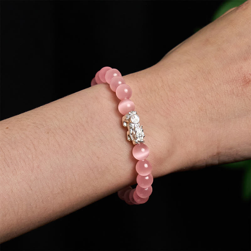 Buddha Stones Natural Cat's Eye Beads 990 Sterling Silver Pixiu Positive Bracelet - image 13