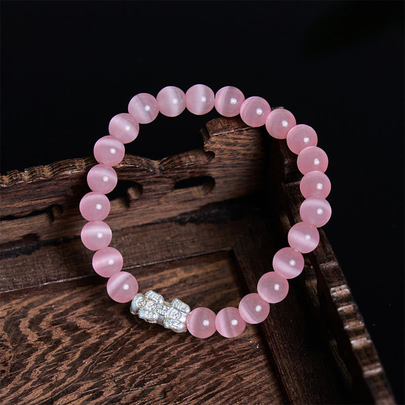 Buddha Stones Natural Cat's Eye Beads 990 Sterling Silver Pixiu Positive Bracelet - image 9