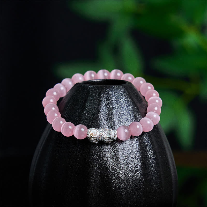 Buddha Stones Natural Cat's Eye Beads 990 Sterling Silver Pixiu Positive Bracelet - image 11