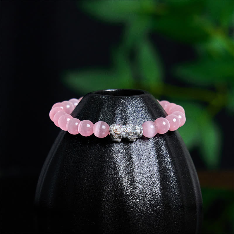 Buddha Stones Natural Cat's Eye Beads 990 Sterling Silver Pixiu Positive Bracelet - image 12