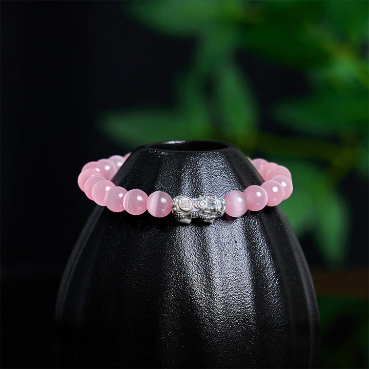 Buddha Stones Natural Cat's Eye Beads 990 Sterling Silver Pixiu Positive Bracelet - image 12