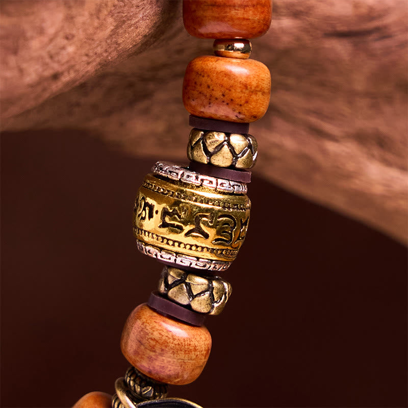 Buddha Stones Natural Tibetan Camel Bone Barrel Beads OM Sanskrit Luck Protection Bracelet - image 4