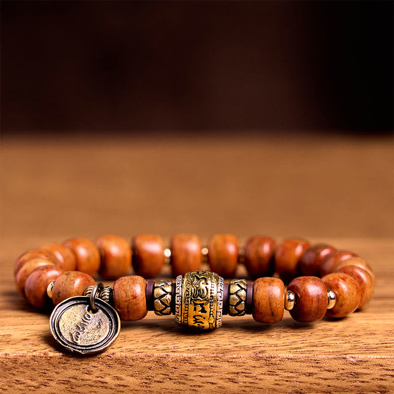 Buddha Stones Natural Tibetan Camel Bone Barrel Beads OM Sanskrit Luck Protection Bracelet - image 1