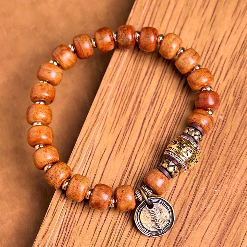 Buddha Stones Natural Tibetan Camel Bone Barrel Beads OM Sanskrit Luck Protection Bracelet - image 3
