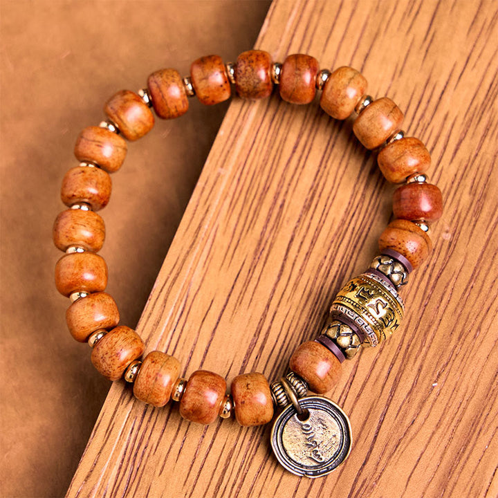 Buddha Stones Natural Tibetan Camel Bone Barrel Beads OM Sanskrit Luck Protection Bracelet - image 3