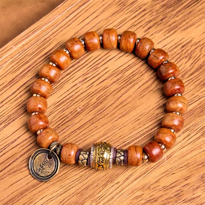 Buddha Stones Natural Tibetan Camel Bone Barrel Beads OM Sanskrit Luck Protection Bracelet - image 2