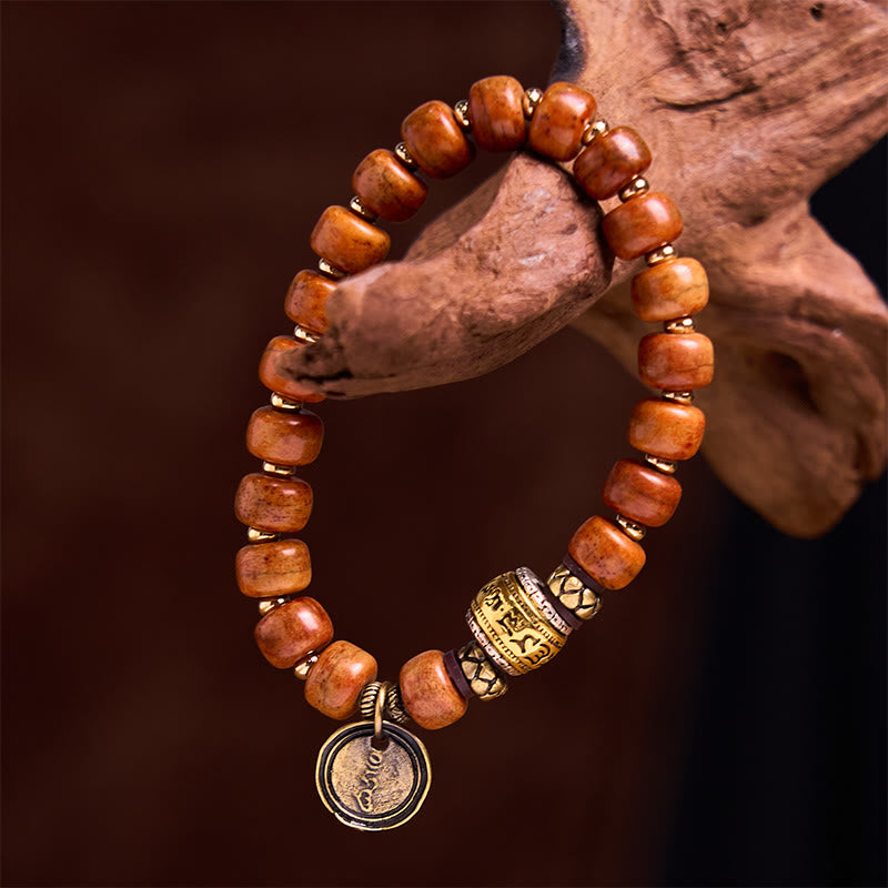 Buddha Stones Natural Tibetan Camel Bone Barrel Beads OM Sanskrit Luck Protection Bracelet - Camel Bone(Wrist Circumference: (15-16cm)) - image 0