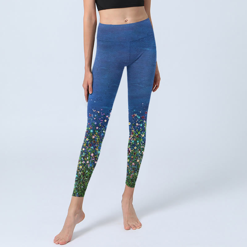 Buddha Stones Grass Flower Pattern Print Gym Leggings Women's Yoga Pants - image 5