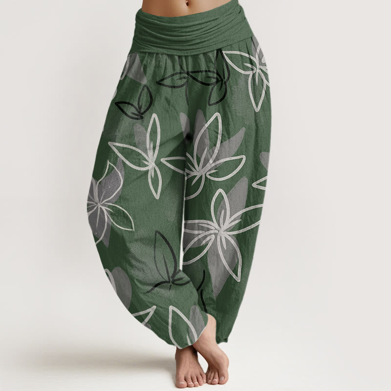 Buddha Stones Casual Flower Pattern Women's Elastic Waist Harem Pants - DarkGreen - US22，UK/AU26，EU54 (6XL) - image 0