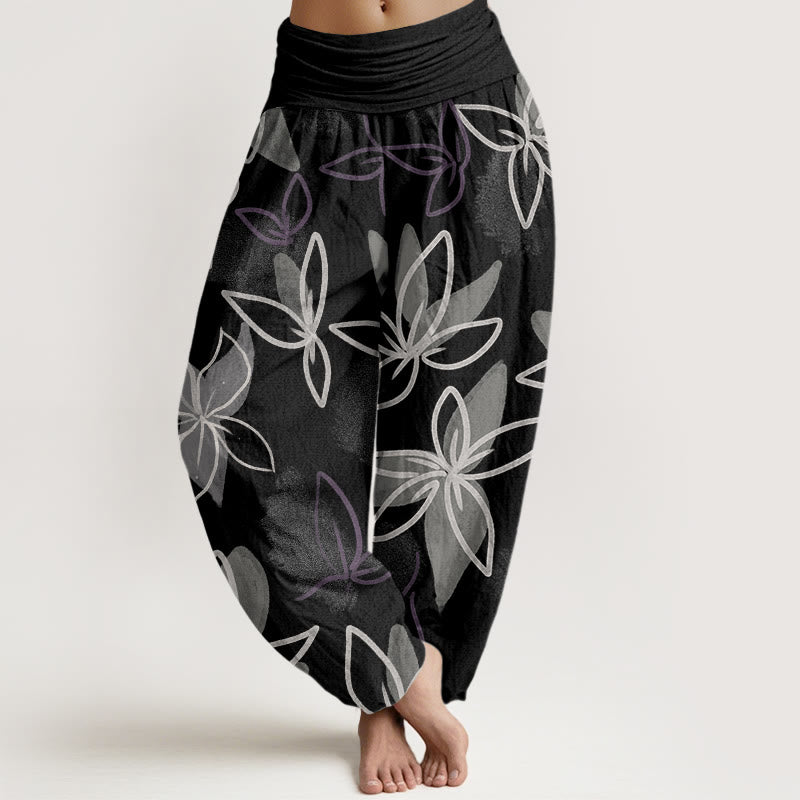 Buddha Stones Casual Flower Pattern Women's Elastic Waist Harem Pants - Black - US22，UK/AU26，EU54 (6XL) - image 7
