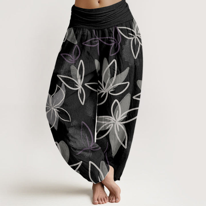 Buddha Stones Casual Flower Pattern Women's Elastic Waist Harem Pants - Black - US22，UK/AU26，EU54 (6XL) - image 7
